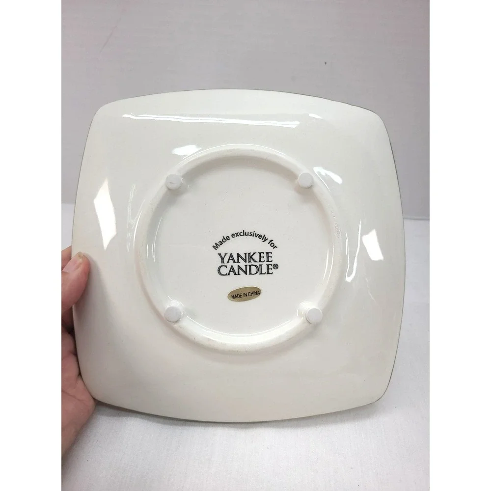 Yankee Candle Mistletoe Candle Jar Shade Holder w Plate Ceramic Holiday **READ**
